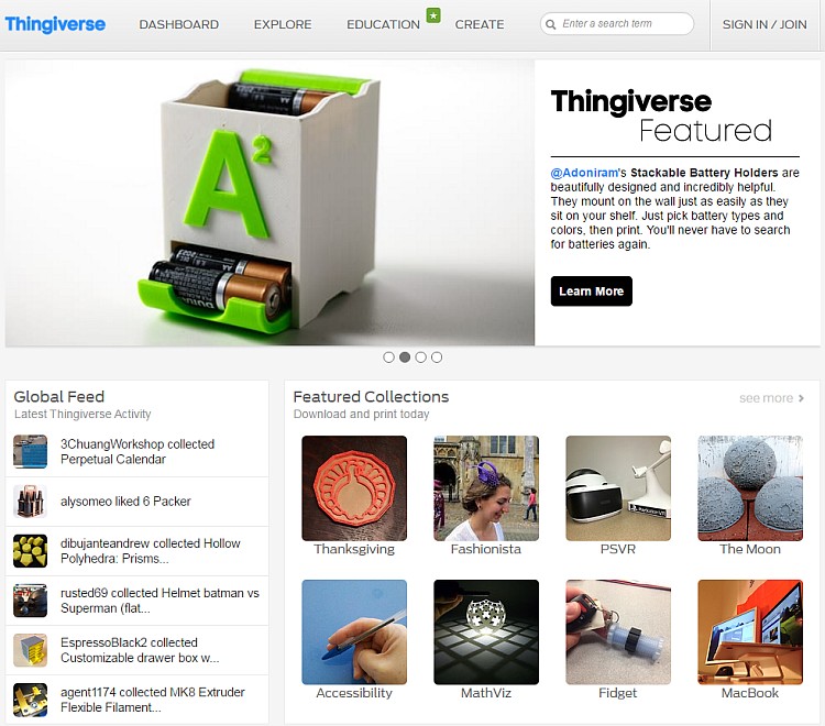 Modely na portálu Thingiverse jsou dostupné bezplatně