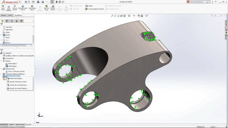 Nastavení okrajových podmínek (SOLIDWORKS 2018 Manufacturing Controls)