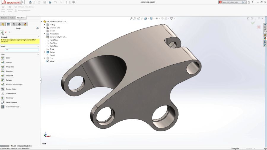 Generativní navrhování (hledání optimálního tvaru výrobku s ohledem na výsledek simulace) bude součástí produktu SOLIDWORKS Simulation (Part of the SIMULATION Product Family)