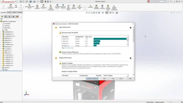 Vylepšený dialog vyhodnocení výkonnosti sestavy (Improved performance evaluation)