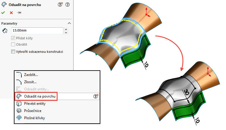 8-odsazeni-curved-surface-na-3D-povrchu-SolidWorks-2017-novinky
