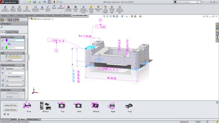 Nový produkt SolidWorks Model Based Design pomáhá definovat, organizovat a publikovat 3D informace o výrobě produktu (PMI).