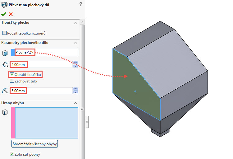 10-SolidWorks-Plechove-dily-prevod-ohnuteho-importovaneho-modelu-na-plechovy-dil