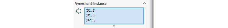 Položky vynechaných instancí