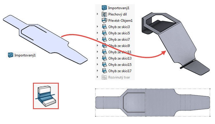 39-SolidWorks-Plechove-dily-prevod-rozvinuteho-importovaneho-modelu-na-plechovy-dil