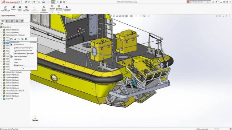 Možnost přepnout díly z nového grafického režimu do zjednodušeného nebo vyřešeného stavu (Can now set multiple objects to resolved in Large Design Review)