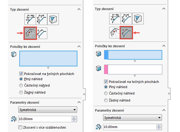 PropertyManager s typem Odsadit Plochu (vlevo) a Plocha Plocha)