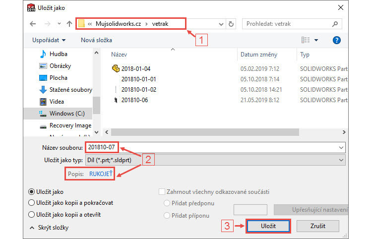 1-Mujsolidworks-rukojet-vetrak-postup-navod-tutorial