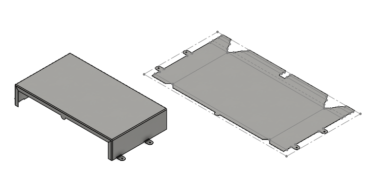 Ohnutý (vlevo) a rozvinutý tvar plechového dílu