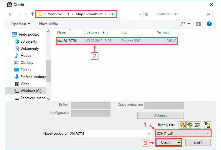 1-SolidWorks-import-DXF-AutoCAD-postup-navod